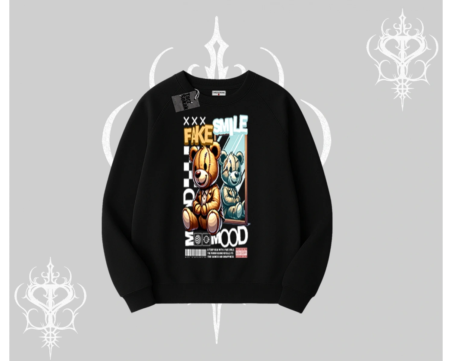 Biskilet Sweatshirt Fake Smile Mood Ayıcık Grafik Baskılı