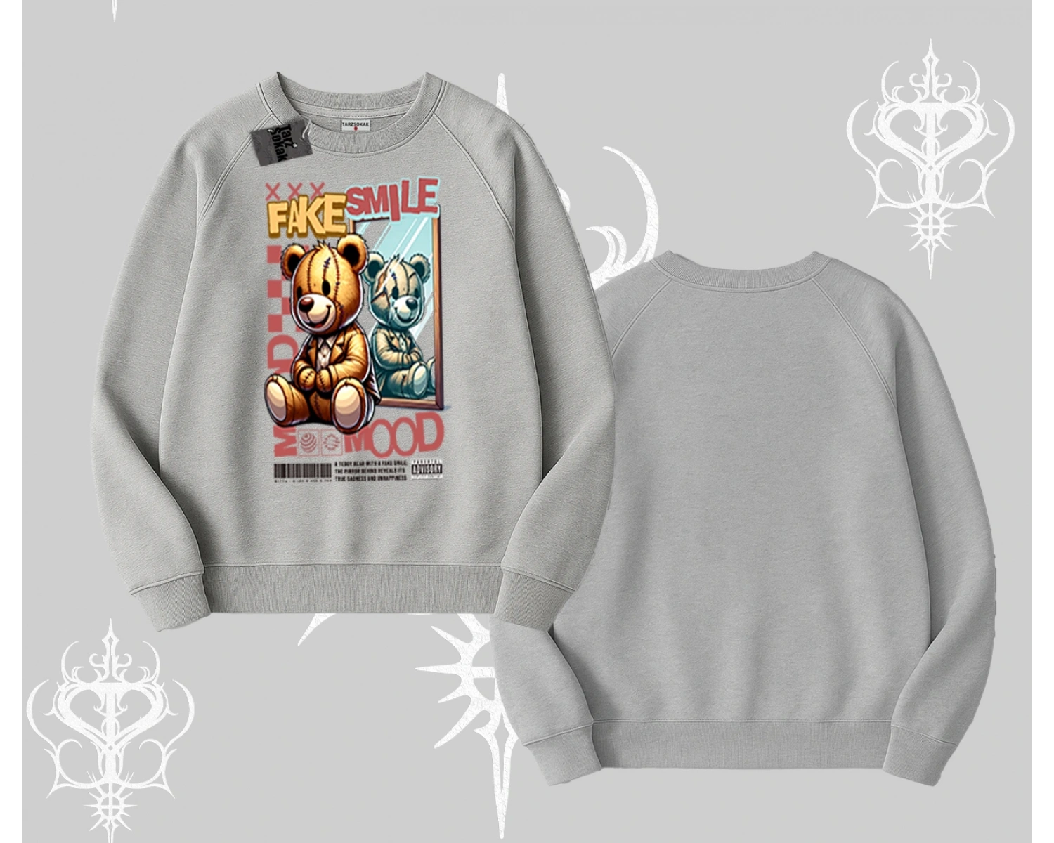 Biskilet Sweatshirt Fake Smile Mood Ayıcık Grafik Baskılı