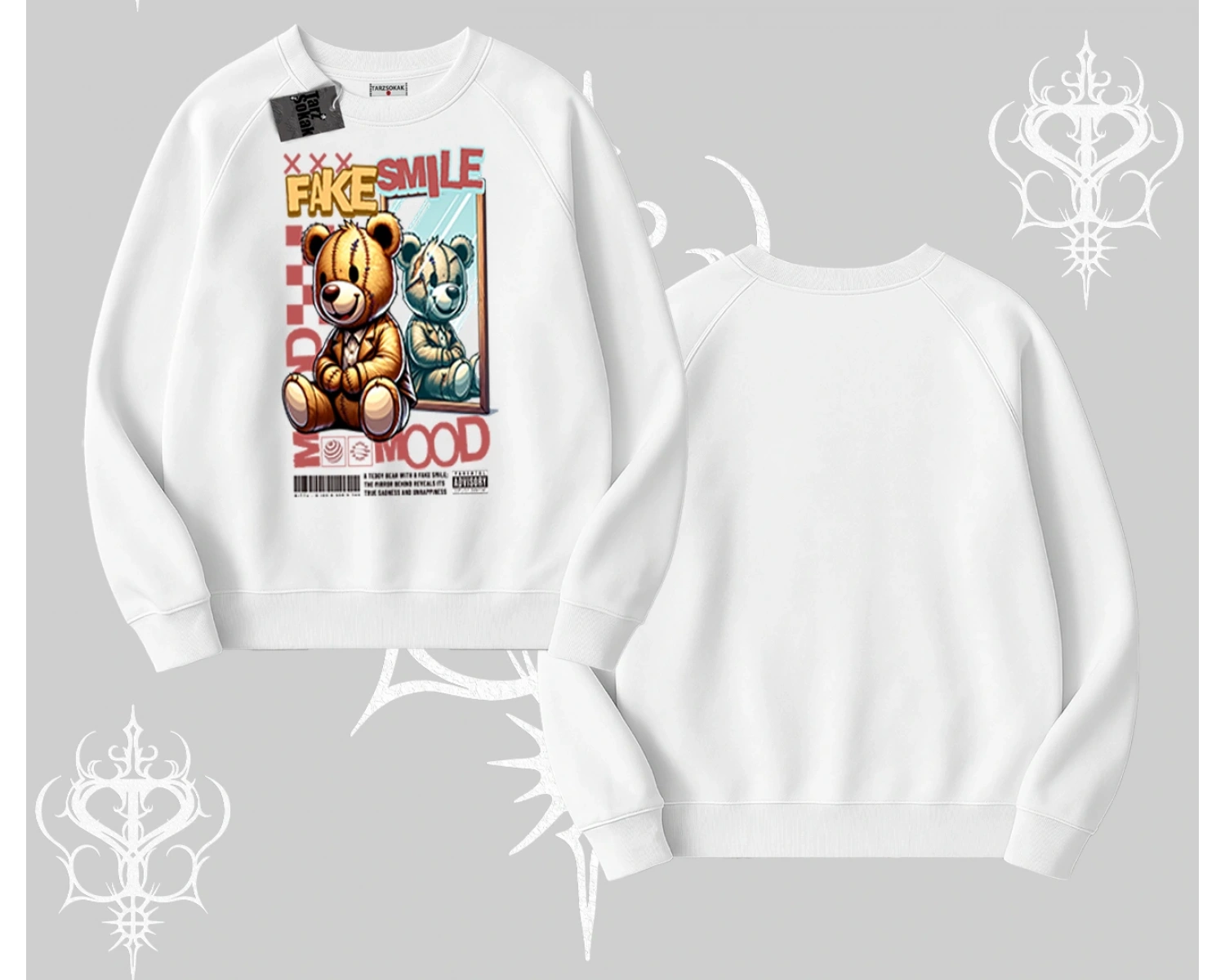 Biskilet Sweatshirt Fake Smile Mood Ayıcık Grafik Baskılı