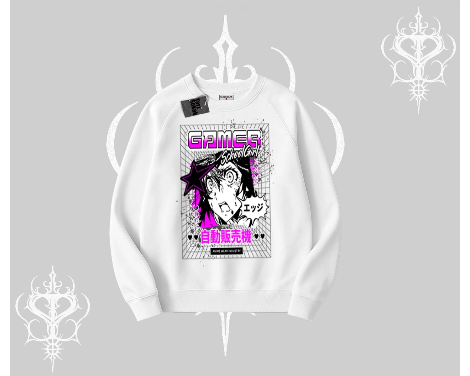 Biskilet Sweatshirt Games Schoolgirl Anime Baskılı