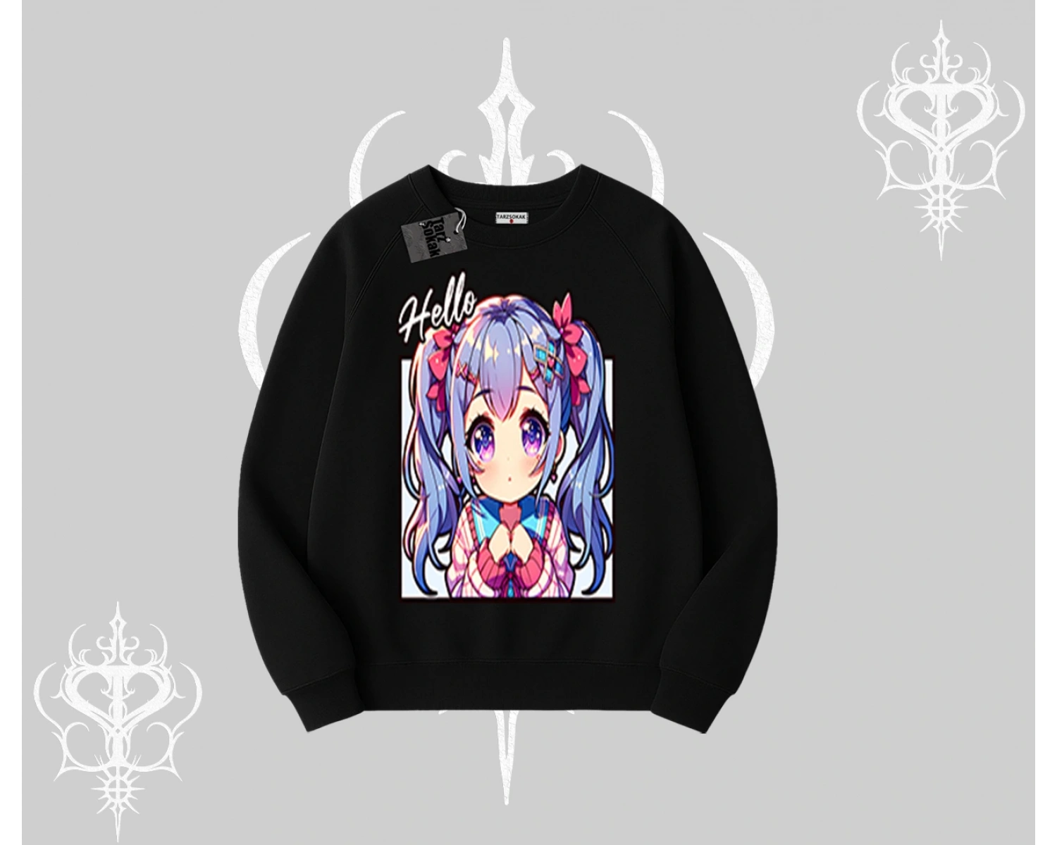 Biskilet Sweatshirt Hello Anime Kız Sevimli Karakter Baskılı