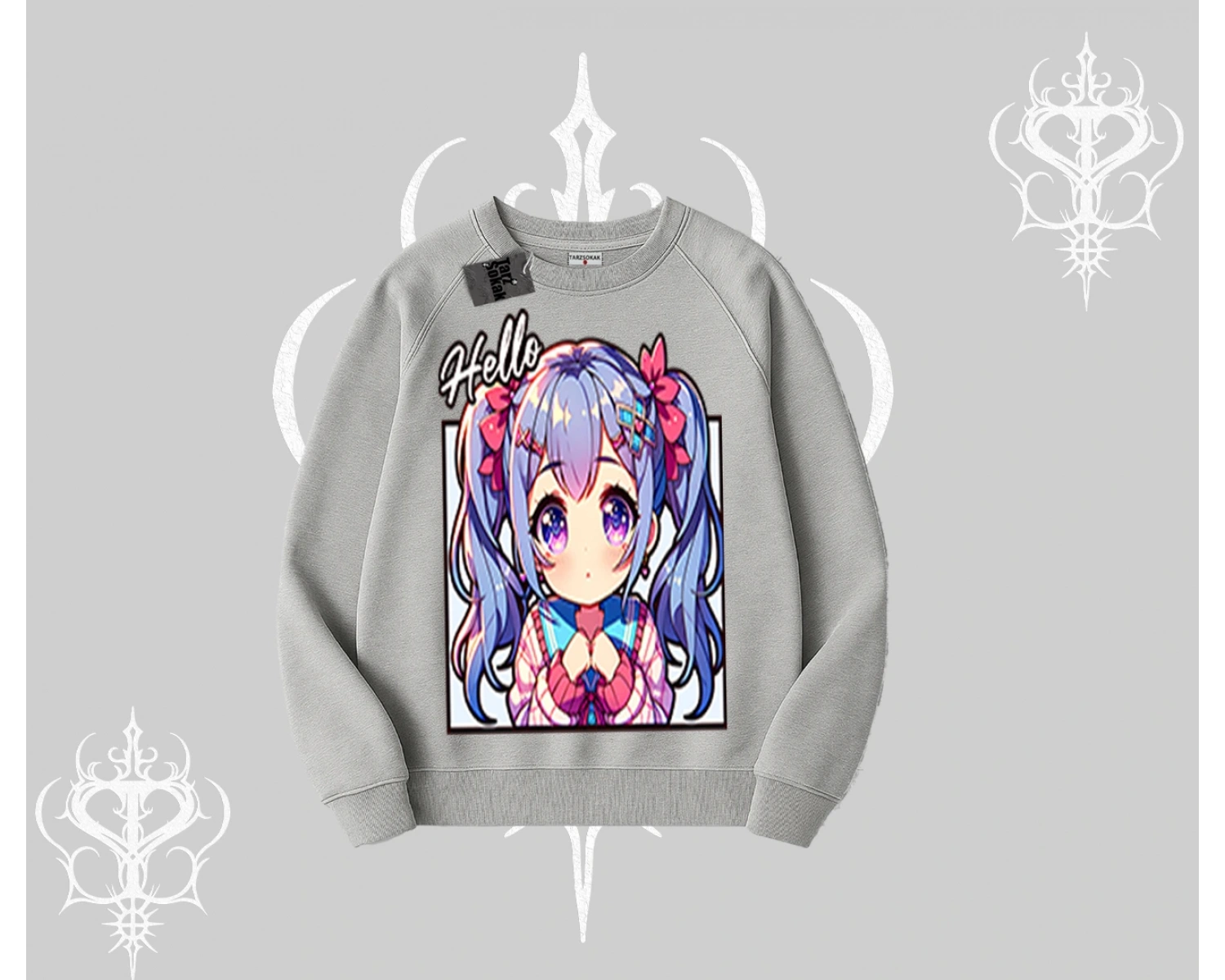 Biskilet Sweatshirt Hello Anime Kız Sevimli Karakter Baskılı