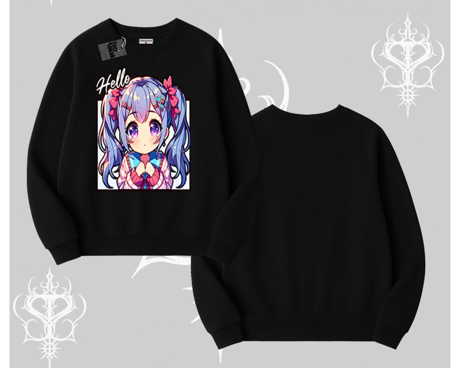 Biskilet Sweatshirt Hello Anime Kız Sevimli Karakter Baskılı