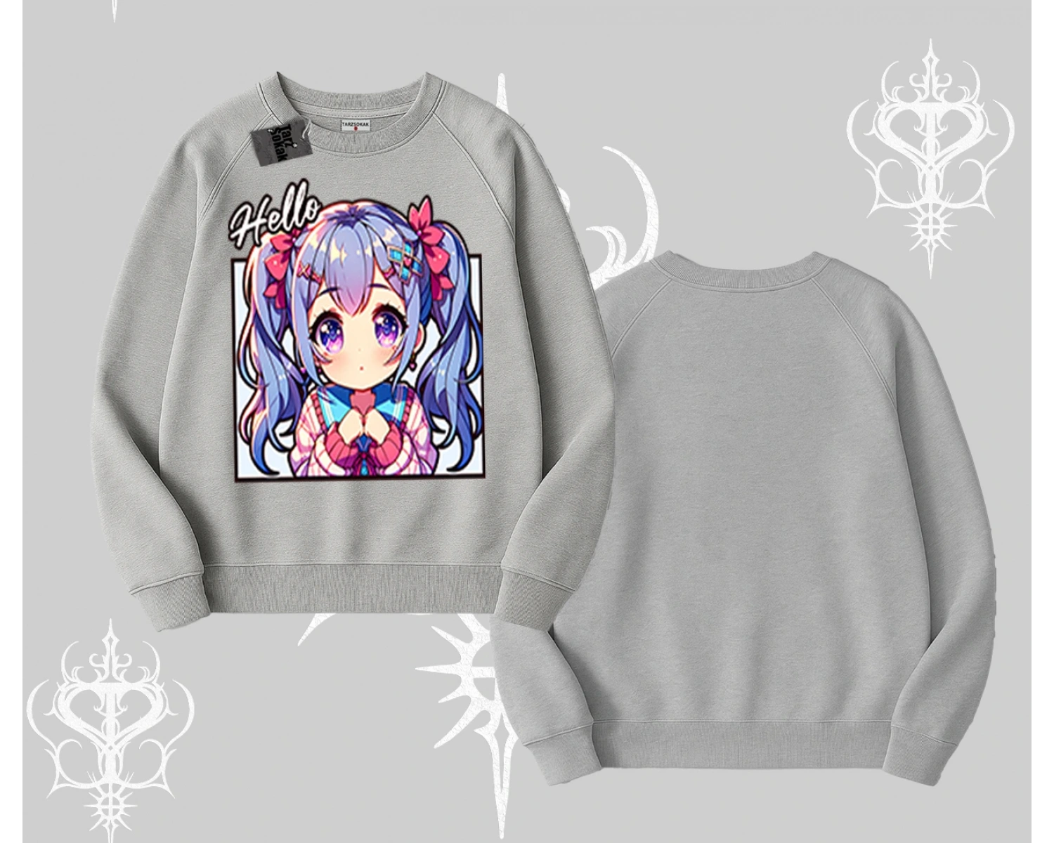 Biskilet Sweatshirt Hello Anime Kız Sevimli Karakter Baskılı