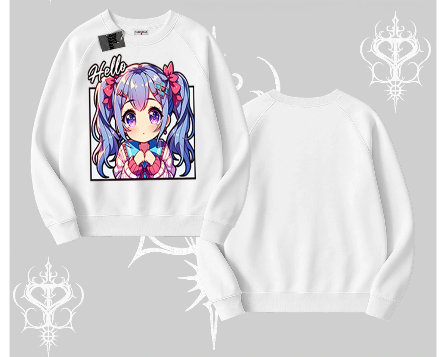 Biskilet Sweatshirt Hello Anime Kız Sevimli Karakter Baskılı