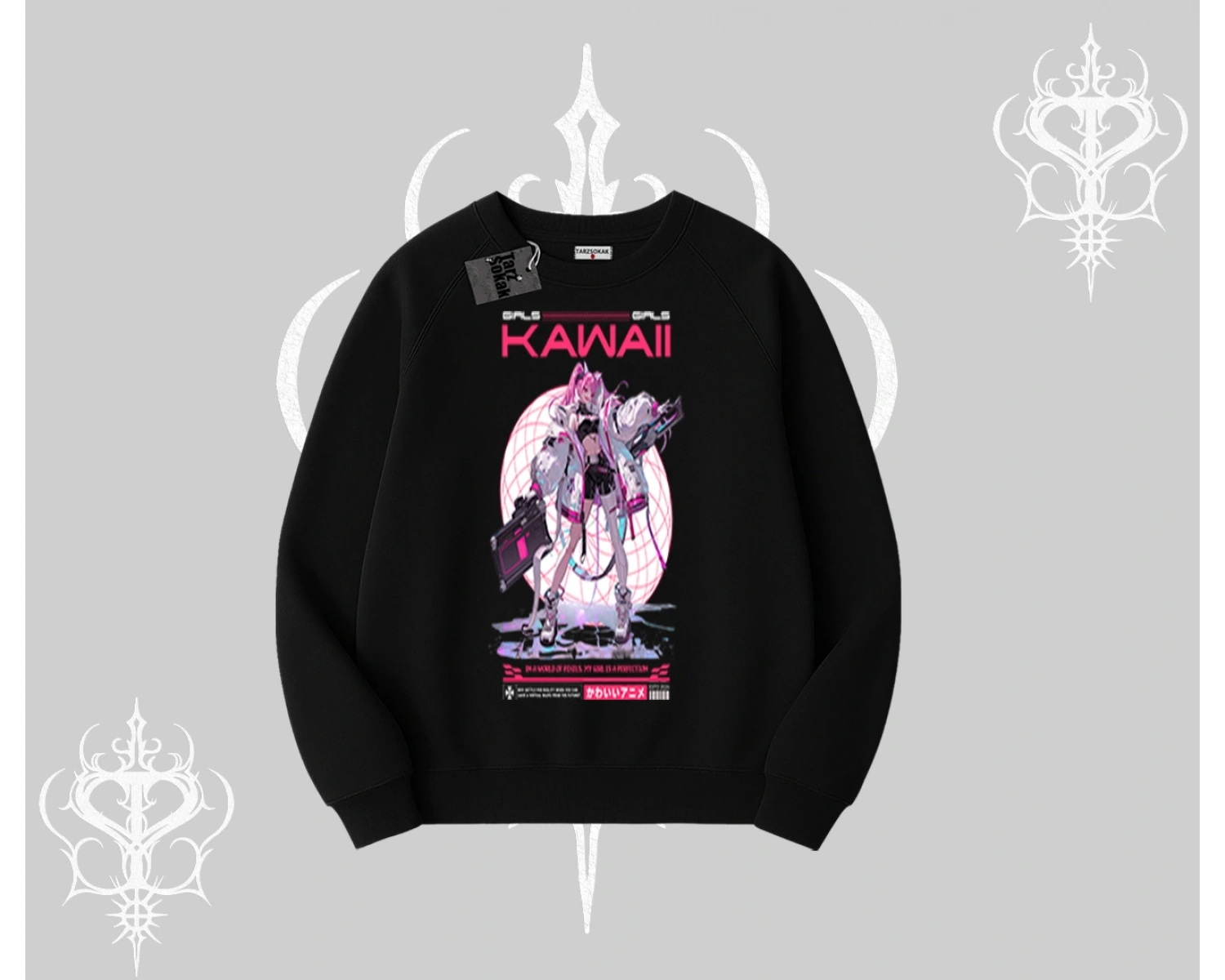 Biskilet Sweatshirt Kawaii Cyberpunk Kız Japon Stil Baskı