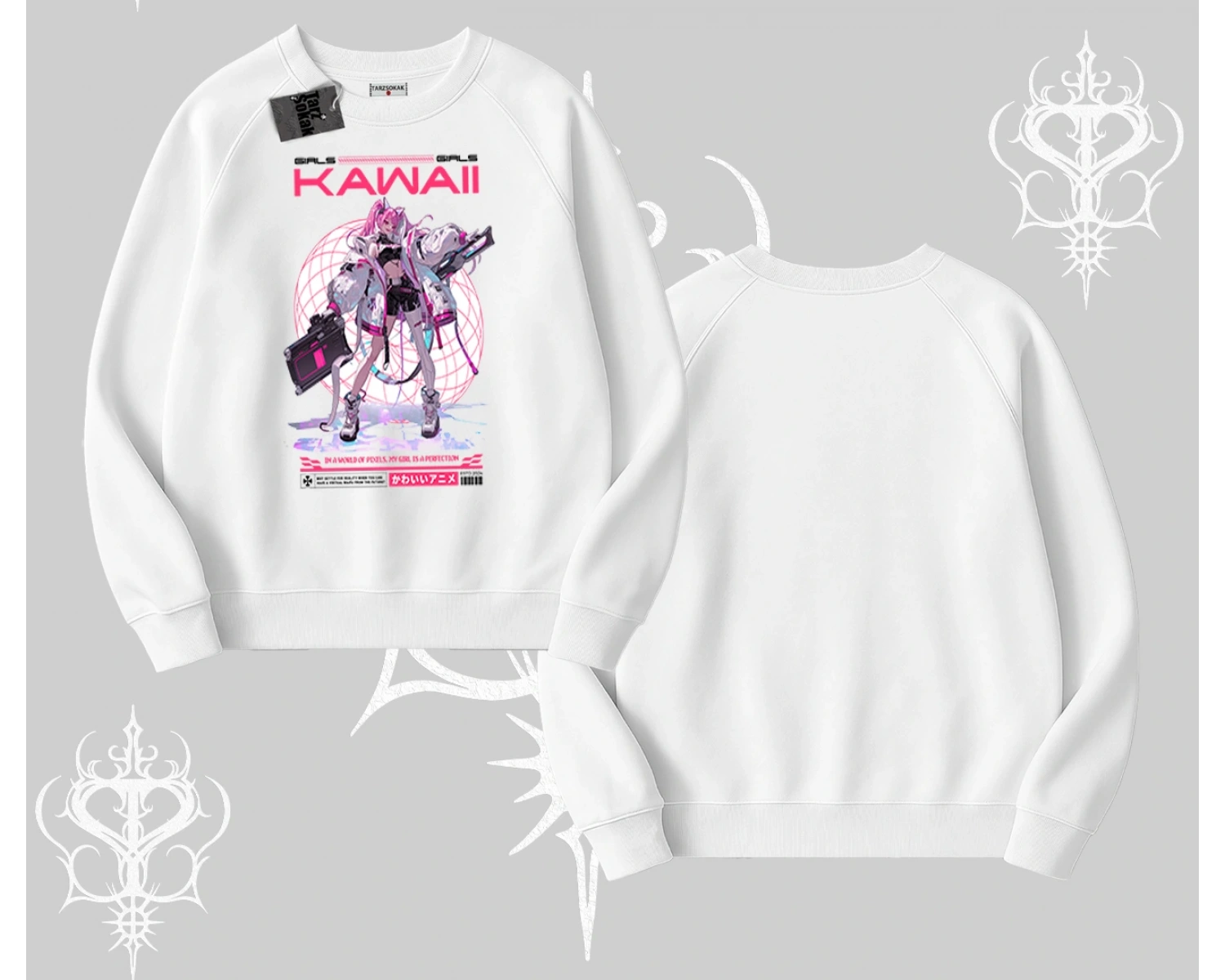 Biskilet Sweatshirt Kawaii Cyberpunk Kız Japon Stil Baskı
