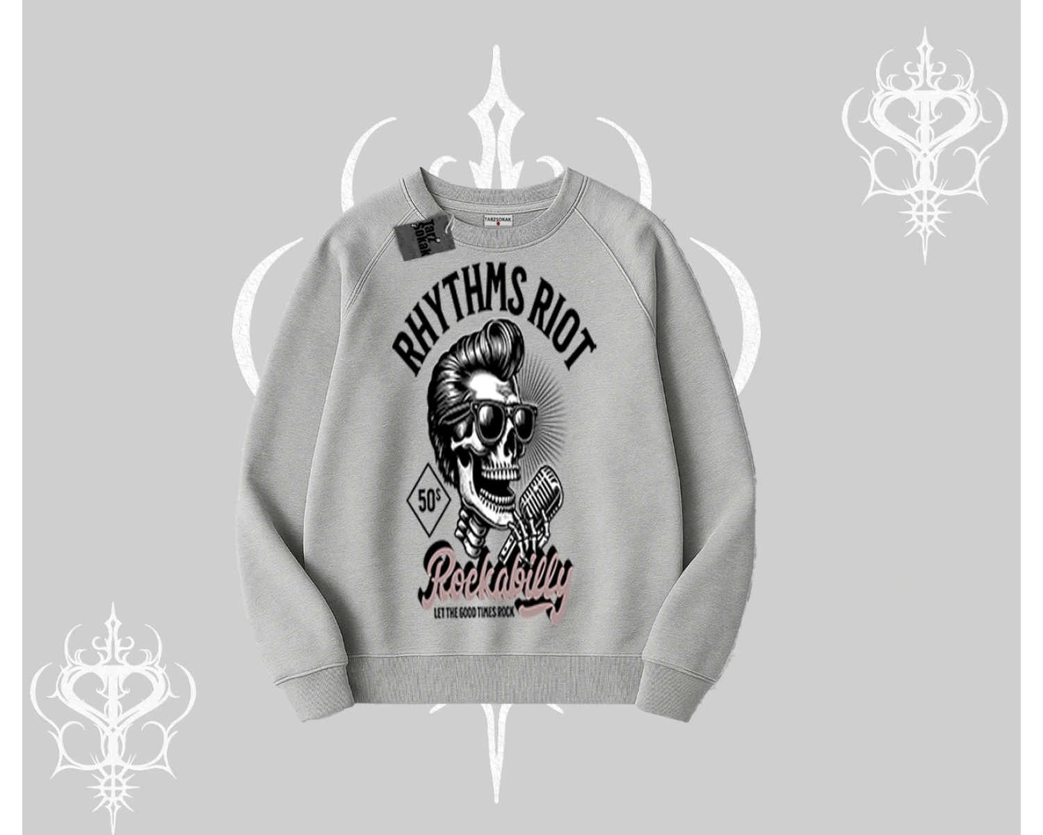 Biskilet Sweatshirt Rhythms Riot Vintage Rockabilly Skull Street Aesthetic