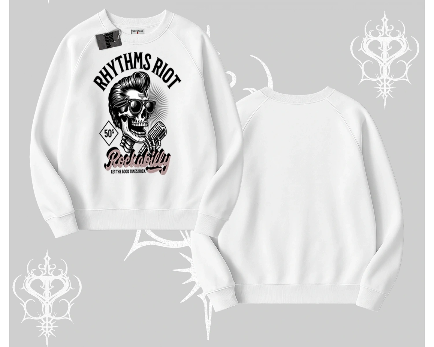 Biskilet Sweatshirt Rhythms Riot Vintage Rockabilly Skull Street Aesthetic