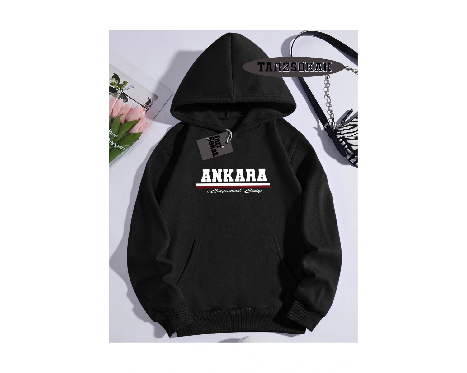 Biskilet Yaka Sweatshirt Beyaz ankara capital city Özel Tasarım Plaka Detaylı
