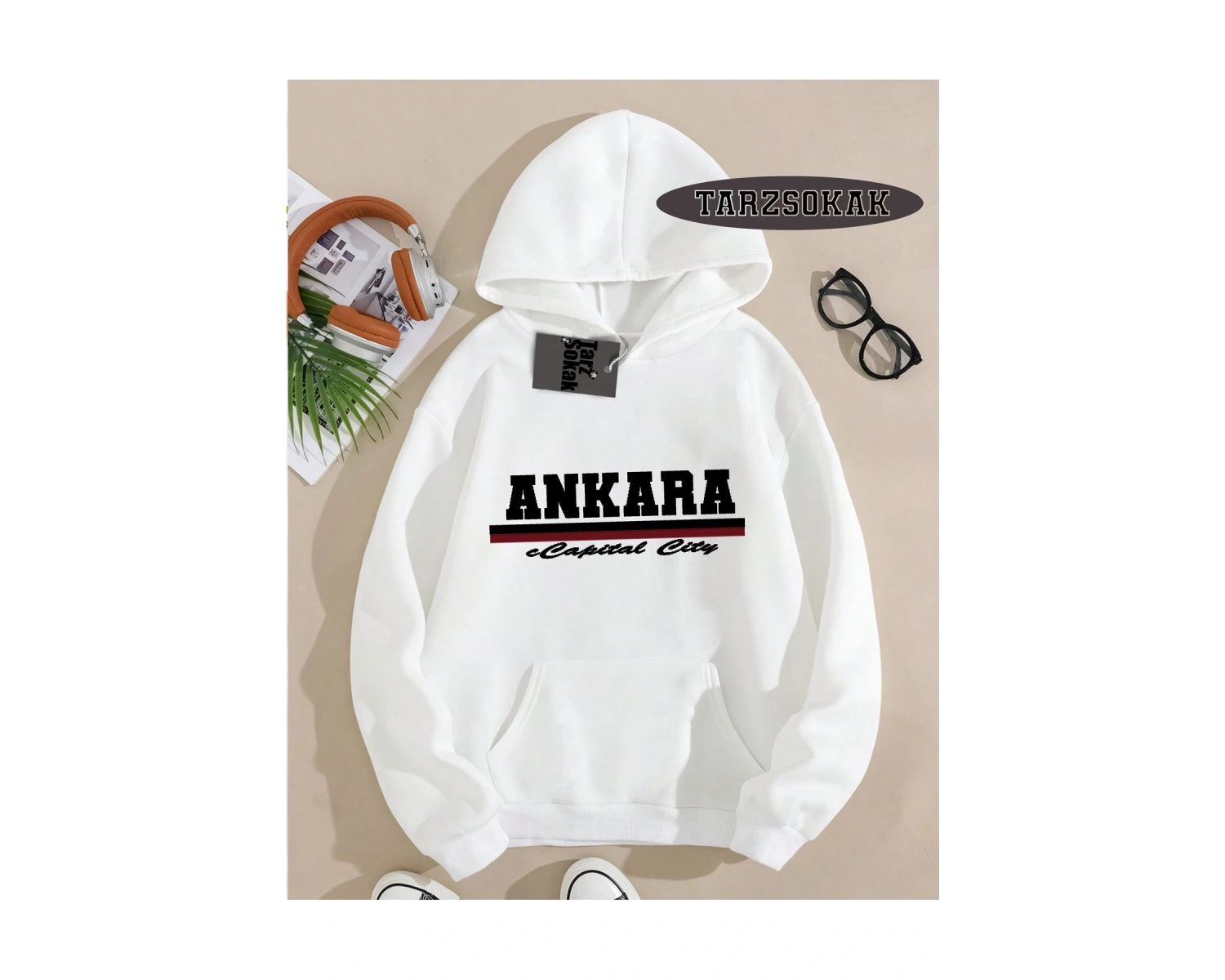 Biskilet Yaka Sweatshirt Beyaz ankara capital city Özel Tasarım Plaka Detaylı