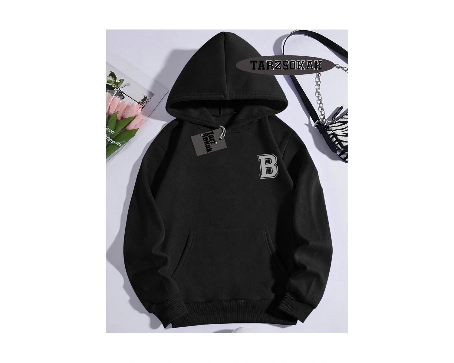 Biskilet Yaka Sweatshirt Beyaz Ç HARFİ İSME Özel Tasarım