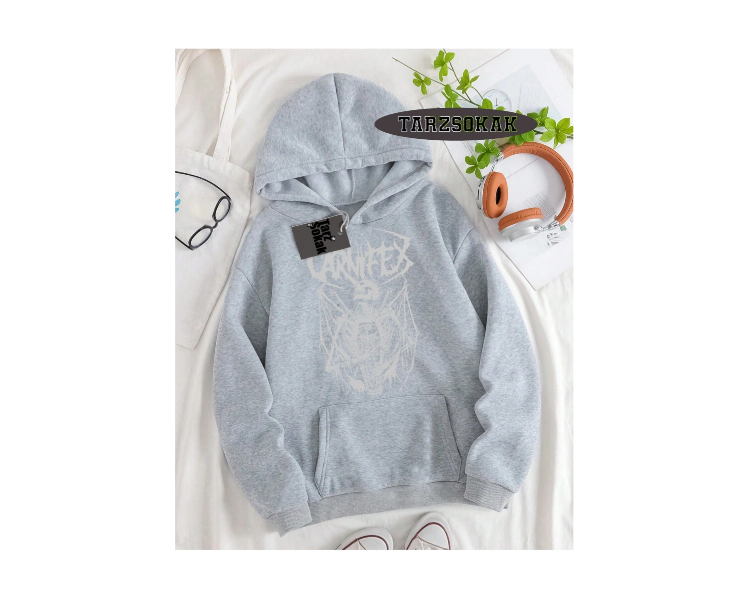 Biskilet Yaka Sweatshirt Beyaz Carnifex Özel Tasarım