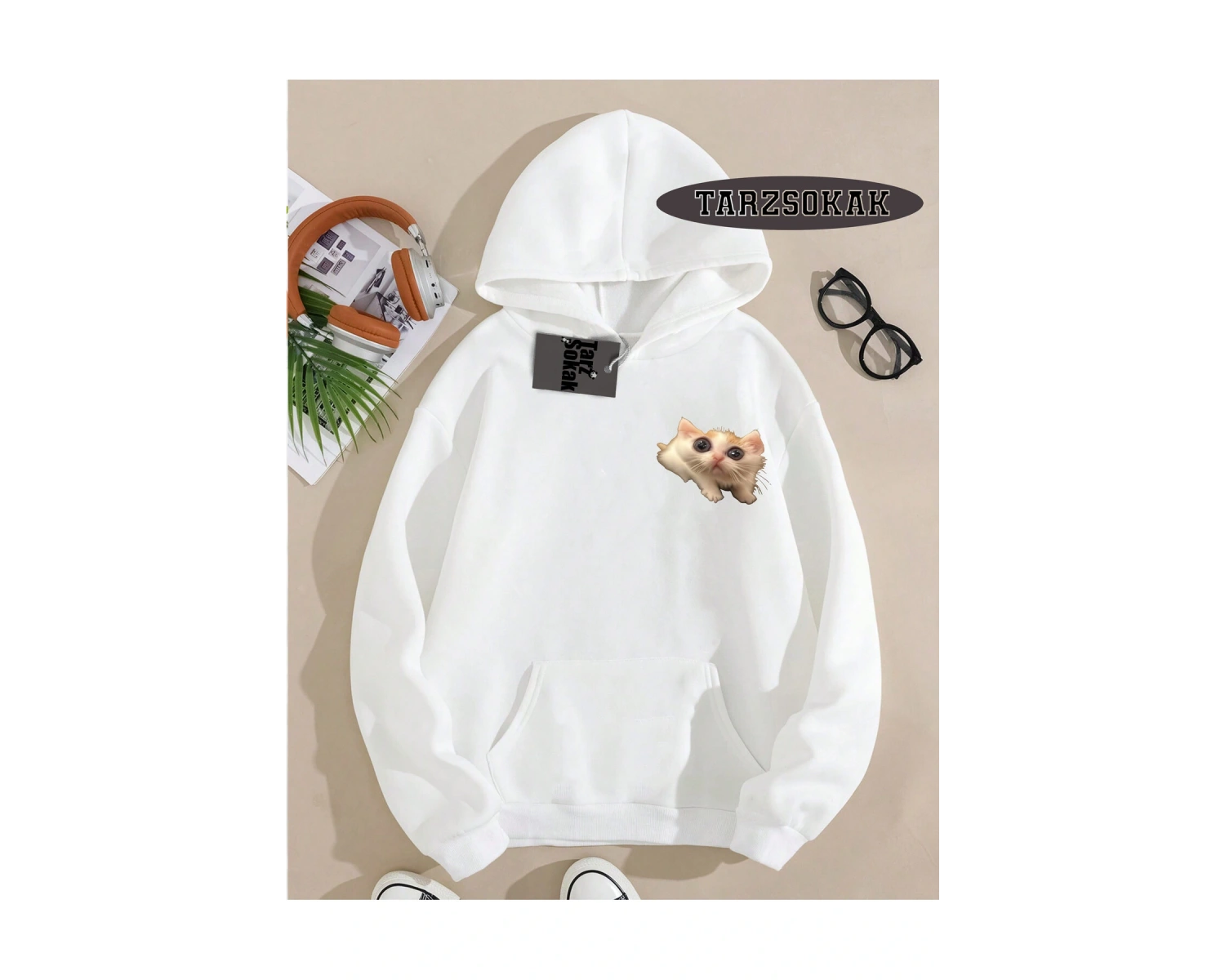 Biskilet Yaka Sweatshirt Beyaz EL GATO Özel Tasarım