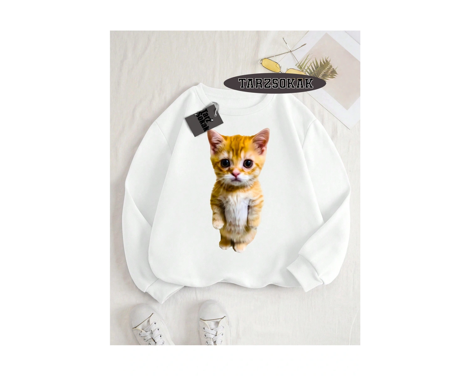 Biskilet Yaka Sweatshirt Beyaz EL GATO Özel Tasarım