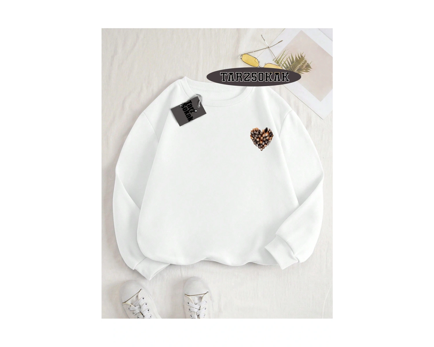 Biskilet Yaka Sweatshirt Beyaz EL GATO Özel Tasarım