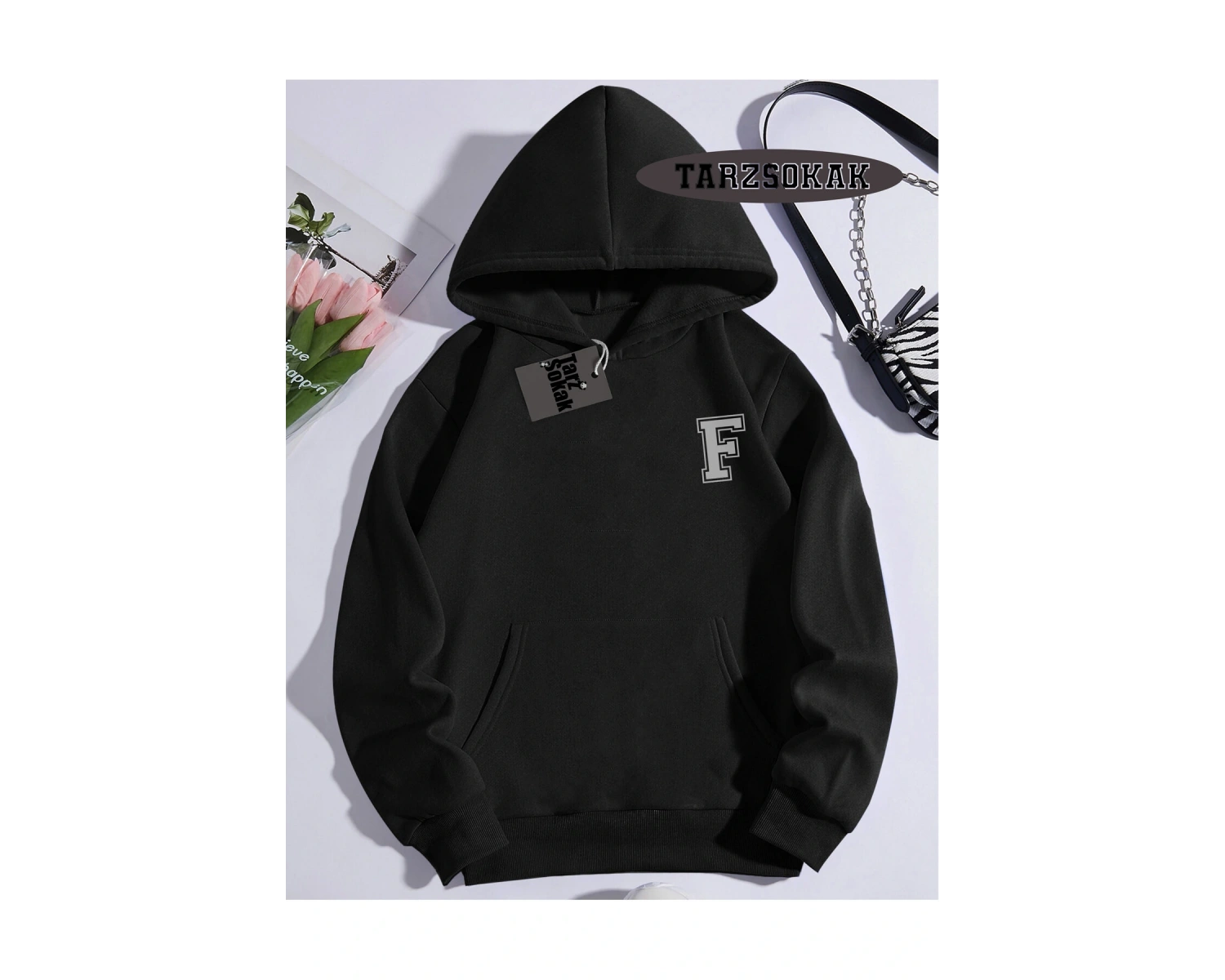 Biskilet Yaka Sweatshirt Beyaz F HARFİ İSME Özel Tasarım