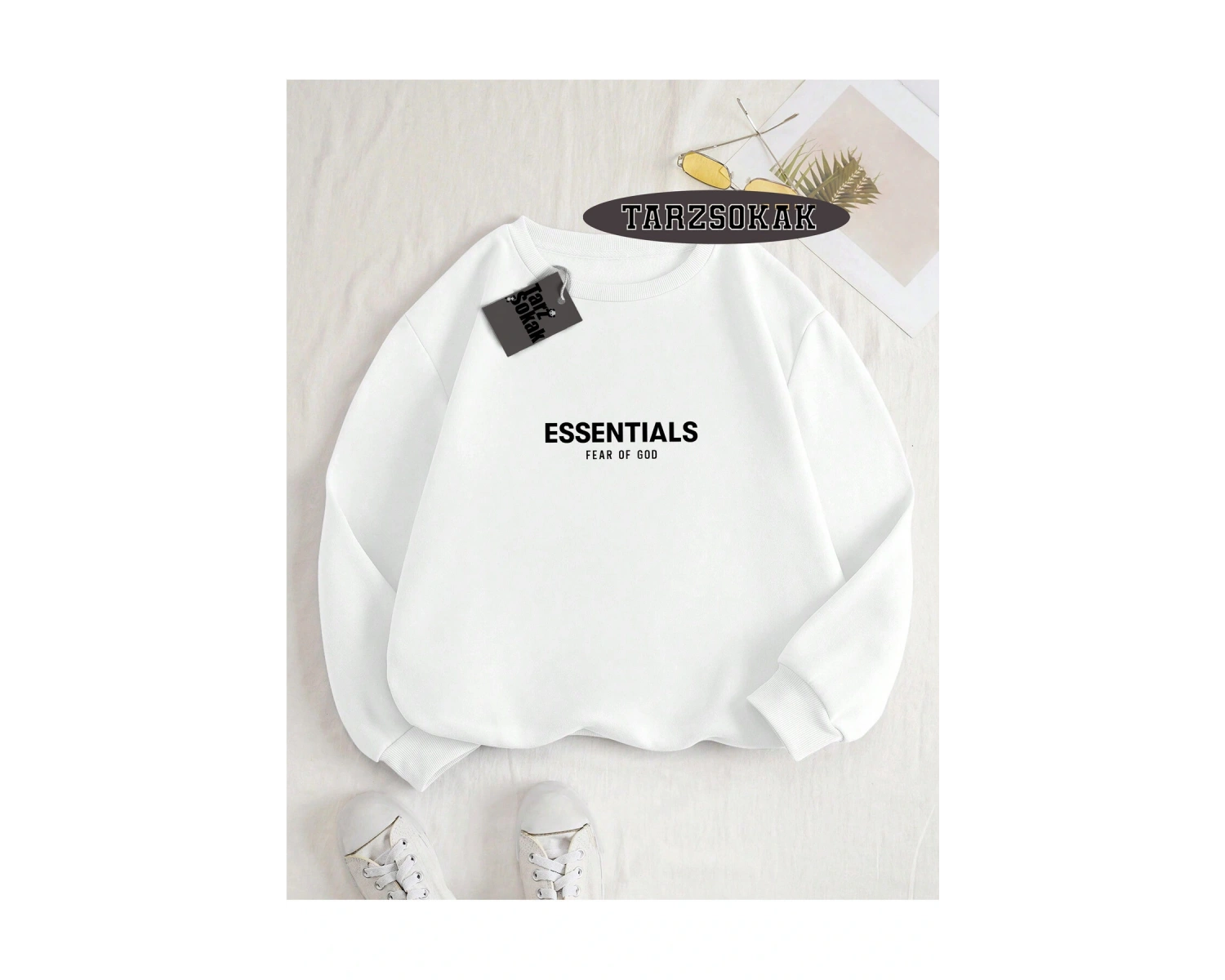 Biskilet Yaka Sweatshirt Beyaz M HARFİ İSME Özel Tasarım