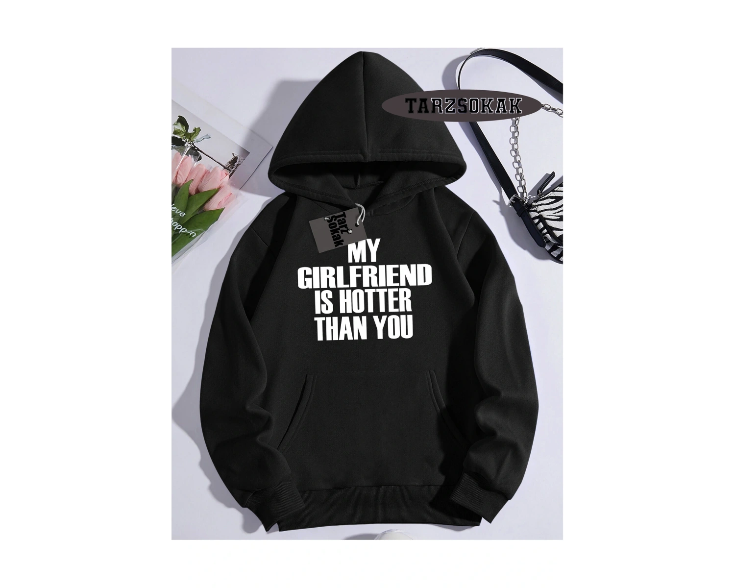 Biskilet Yaka Sweatshirt Beyaz My Girlfriend Özel Tasarım