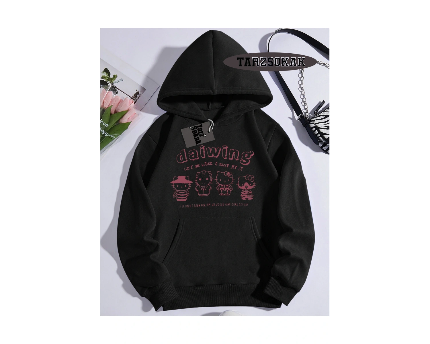 Biskilet Yaka Sweatshirt Beyaz Sanrio Hello Kitty Özel Tasarım