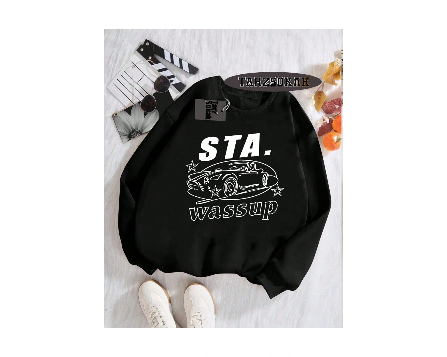 Biskilet Yaka Sweatshirt Beyaz STA. WASSUP Özel Tasarım