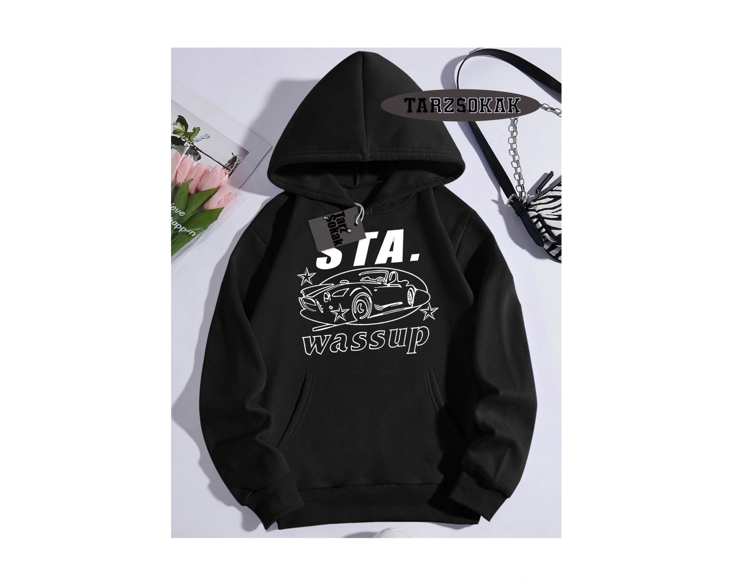 Biskilet Yaka Sweatshirt Beyaz STA. WASSUP Özel Tasarım