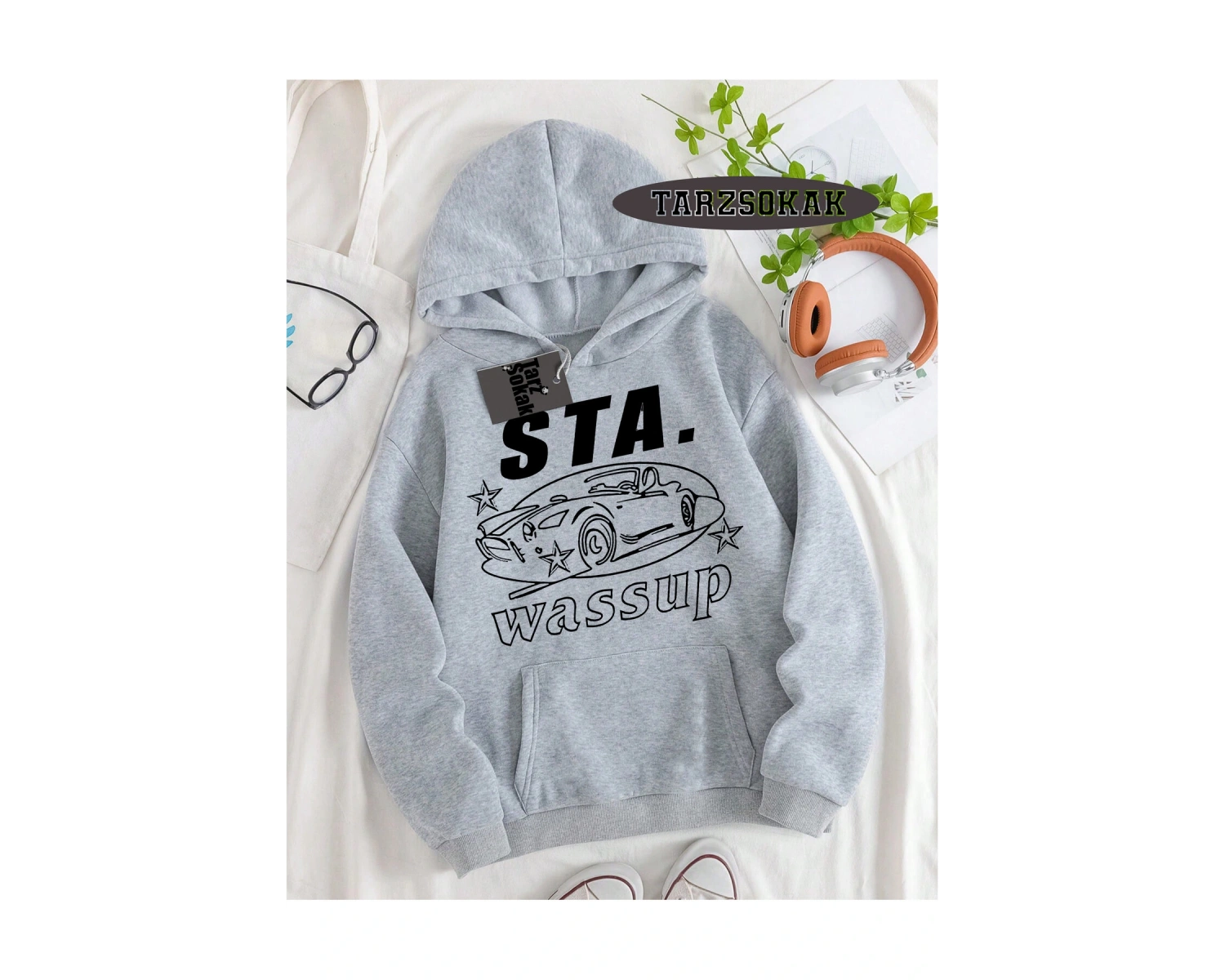 Biskilet Yaka Sweatshirt Beyaz STA. WASSUP Özel Tasarım