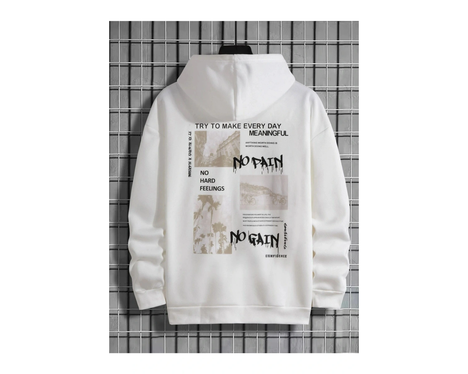 Black Sokak Beyaz No Pain No Gain Baskılı Oversize Kapüşonlu Sweatshirt