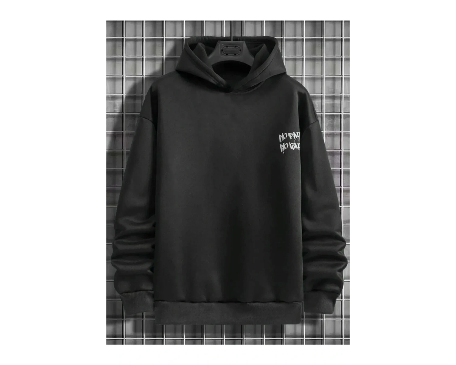 Black Sokak Beyaz No Pain No Gain Baskılı Oversize Kapüşonlu Sweatshirt