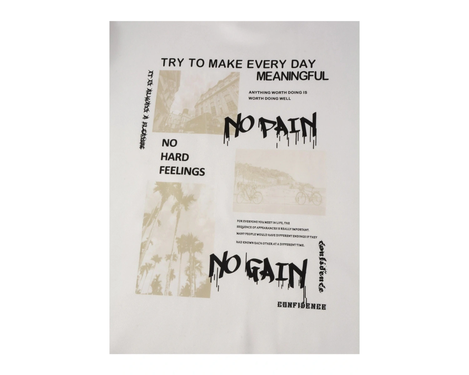 Black Sokak Beyaz No Pain No Gain Baskılı Oversize Kapüşonlu Sweatshirt