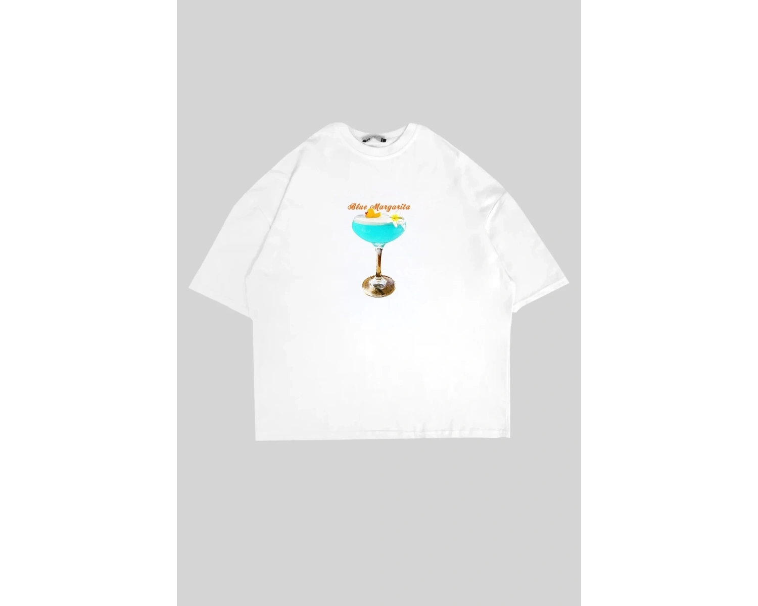 Blue Margarita Baskılı Beyaz Oversize Unisex