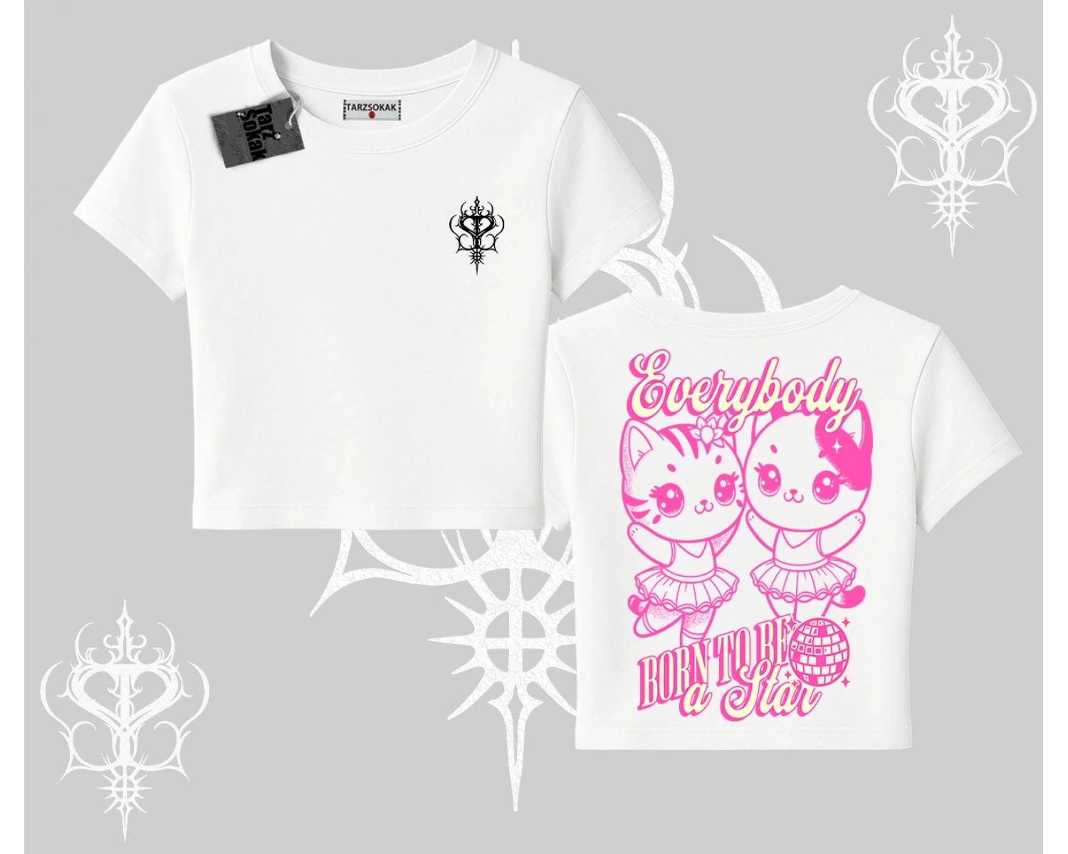 Born to Be a Star Yazılı Sevimli Kedi Arka Baskılı Babby Tee Tshirt