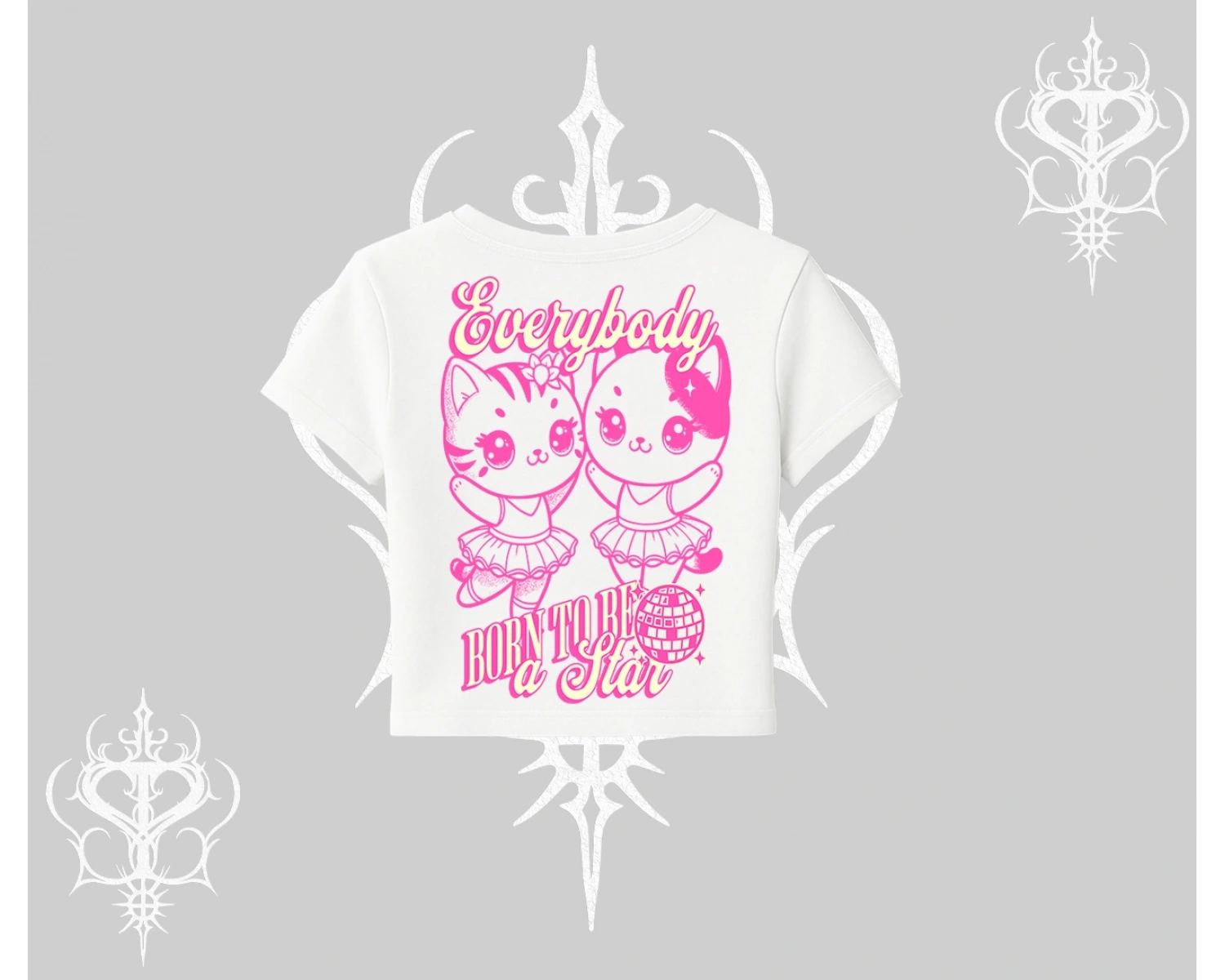 Born to Be a Star Yazılı Sevimli Kedi Arka Baskılı Babby Tee Tshirt