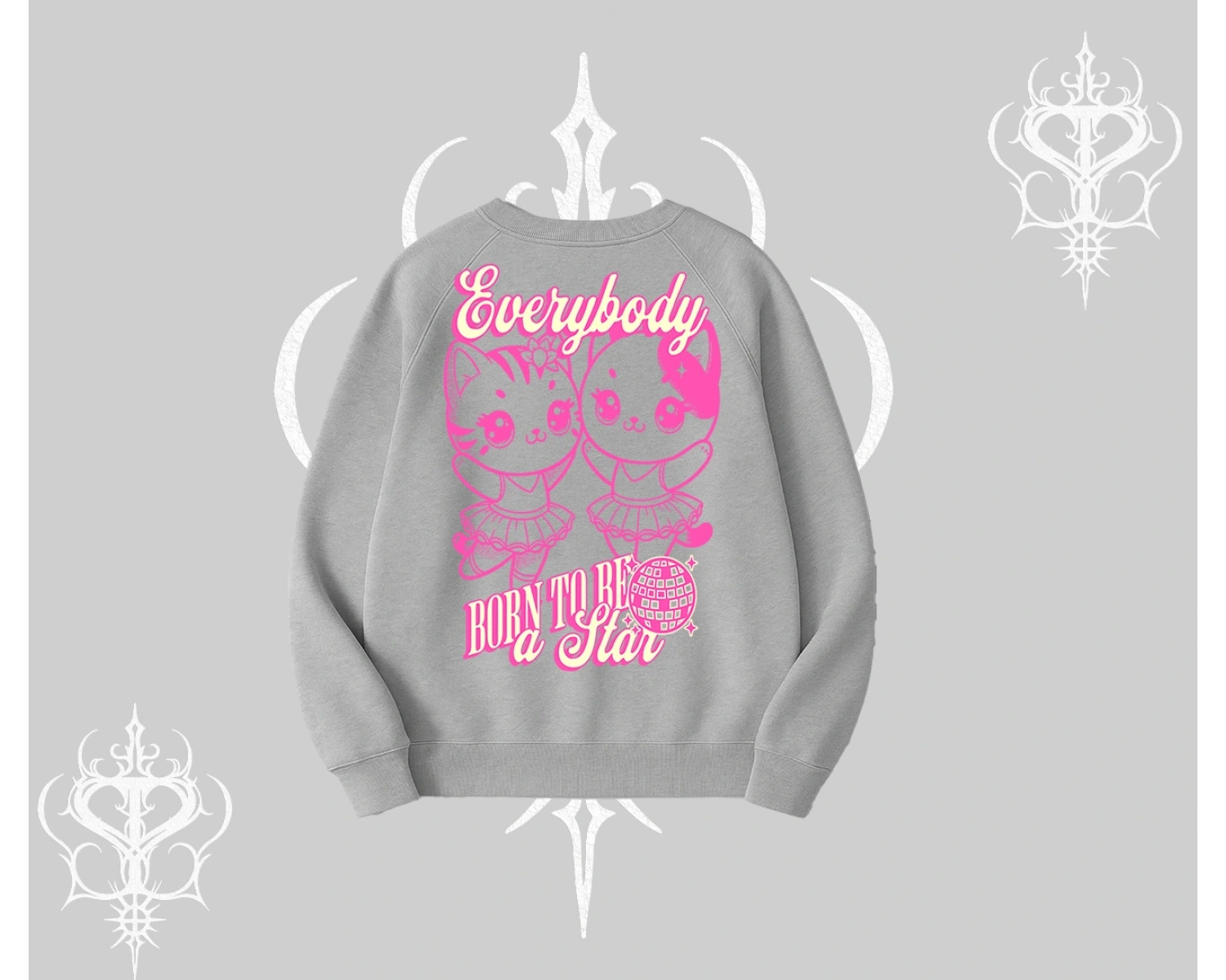 Born to Be a Star Yazılı Sevimli Kedi Arka Baskılı Biskilet Sweatshirt