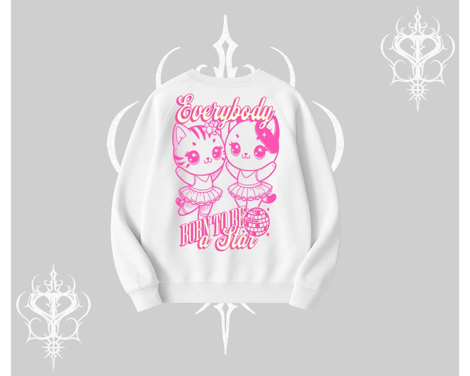 Born to Be a Star Yazılı Sevimli Kedi Arka Baskılı Biskilet Sweatshirt