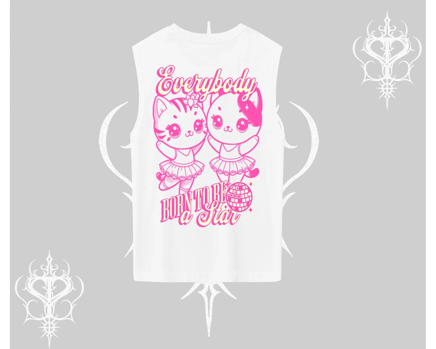 Born to Be a Star Yazılı Sevimli Kedi Arka Baskılı Kolsuz Tshirt