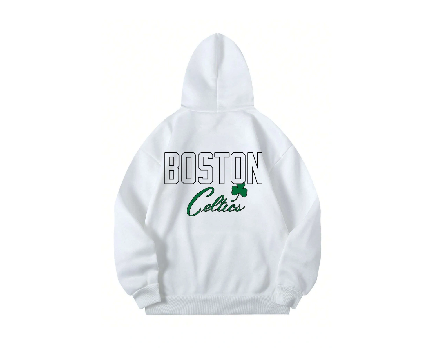 Boston Renkli Baskılı Oversize Kapüşonlu Sweatshirt Beyaz