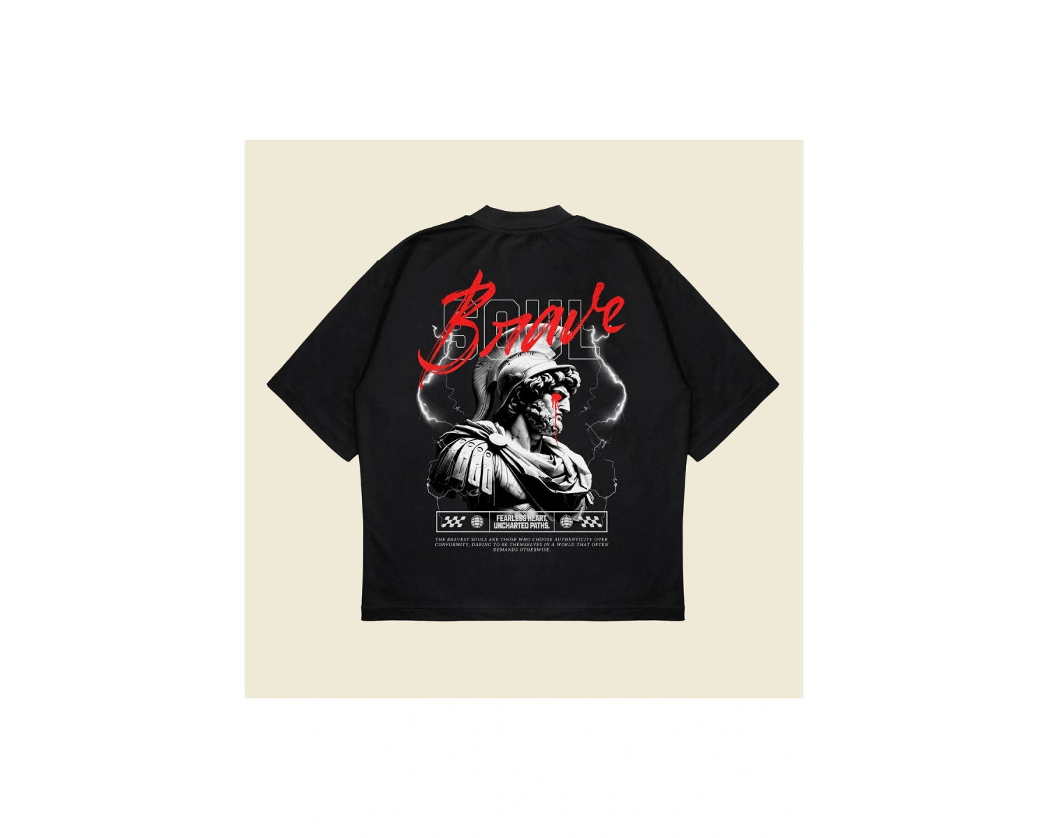 Brave Baskılı Oversize Unisex Pamuklu Nefes Alan Kalın Kumaşlı