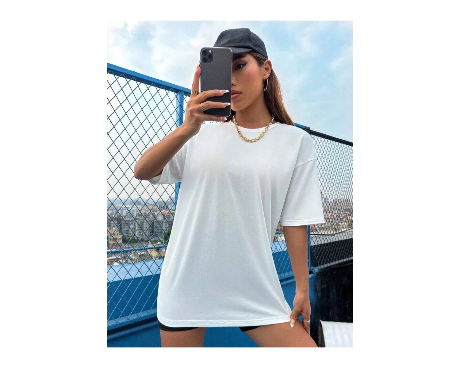 Brooklyn Slogan Baskılı Gazete Desenli Oversize