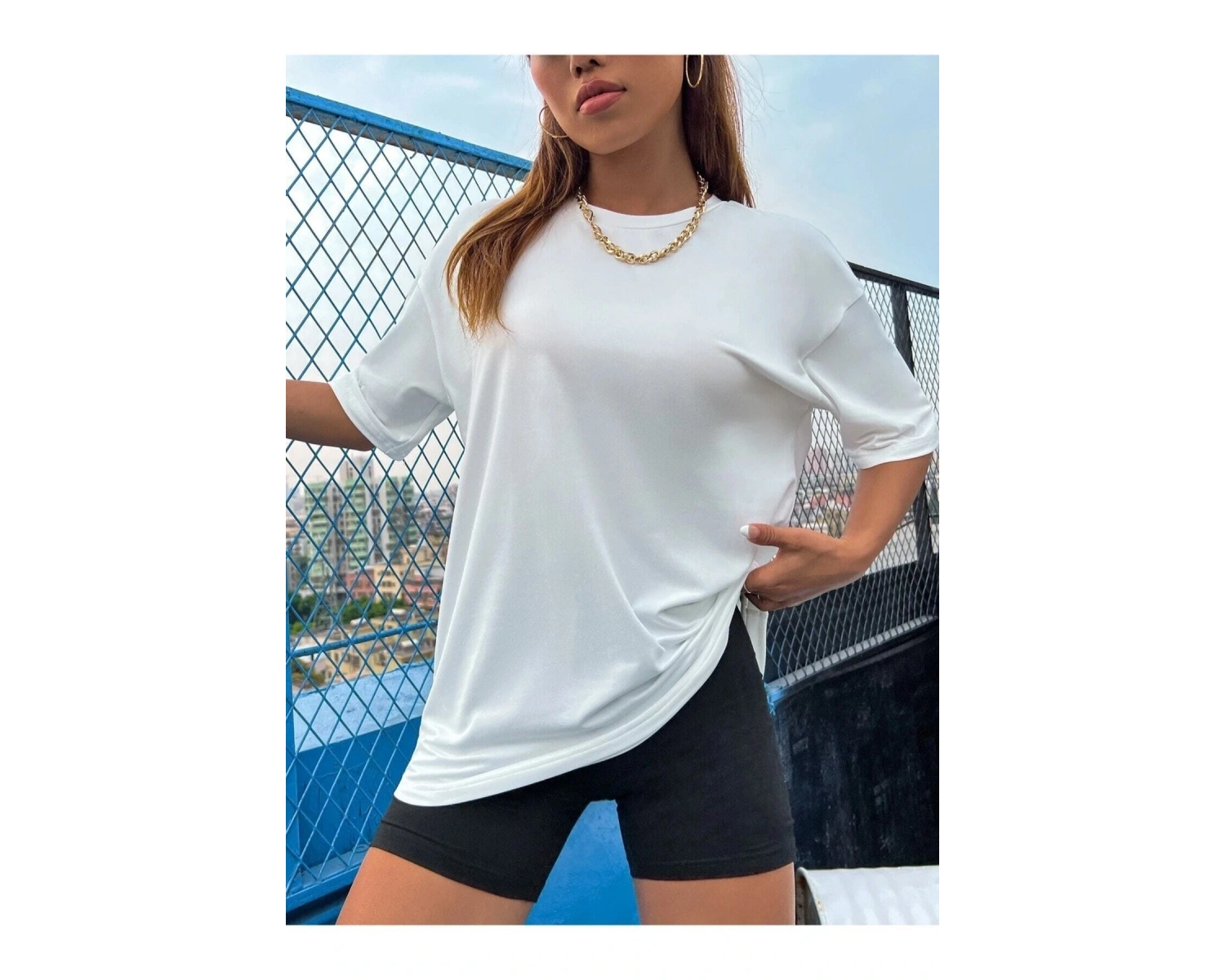 Brooklyn Slogan Baskılı Gazete Desenli Oversize