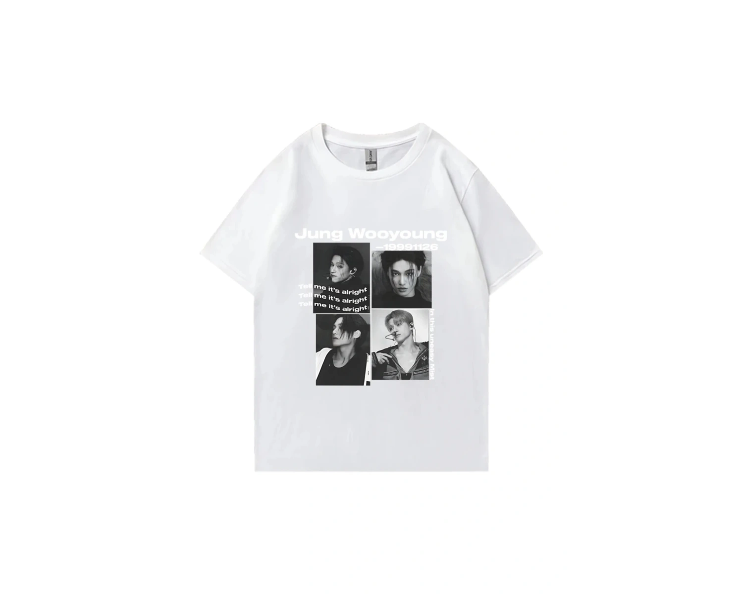 Bts Ateez Wooyoung grafik siyah tişört erkek kadın moda vintage boy kısa kollu t shirt Unisex