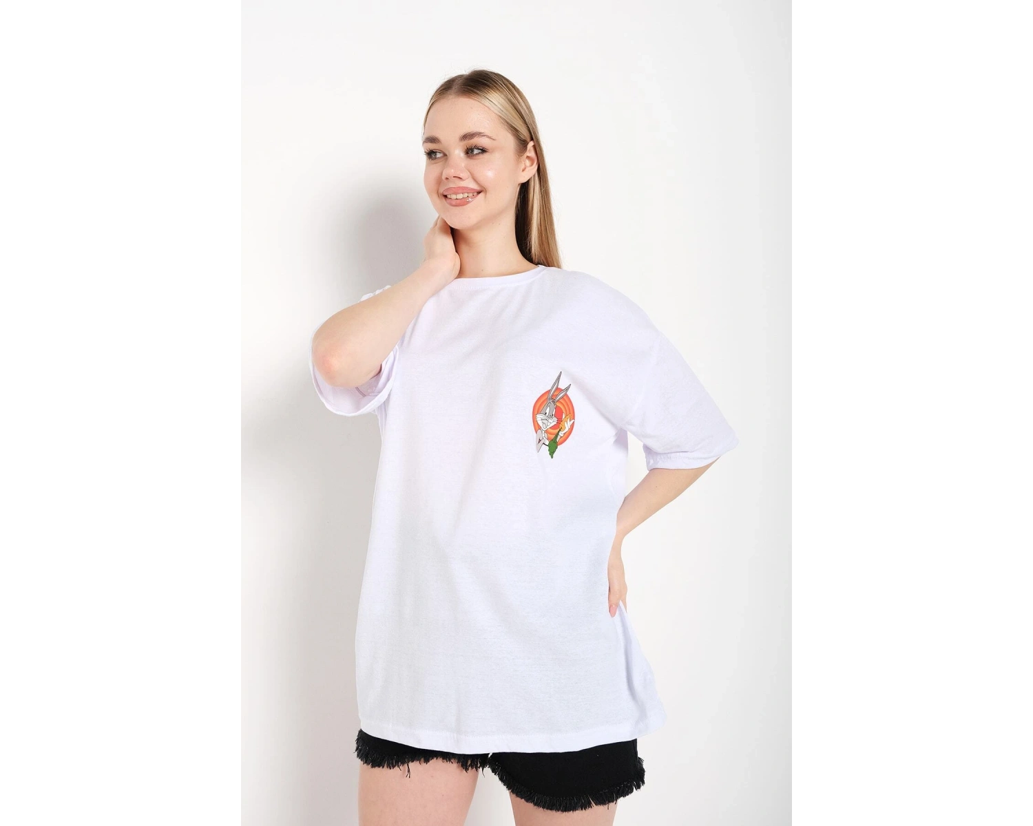 Bugs Bunny Baskılı Beyaz Oversize Tshırt