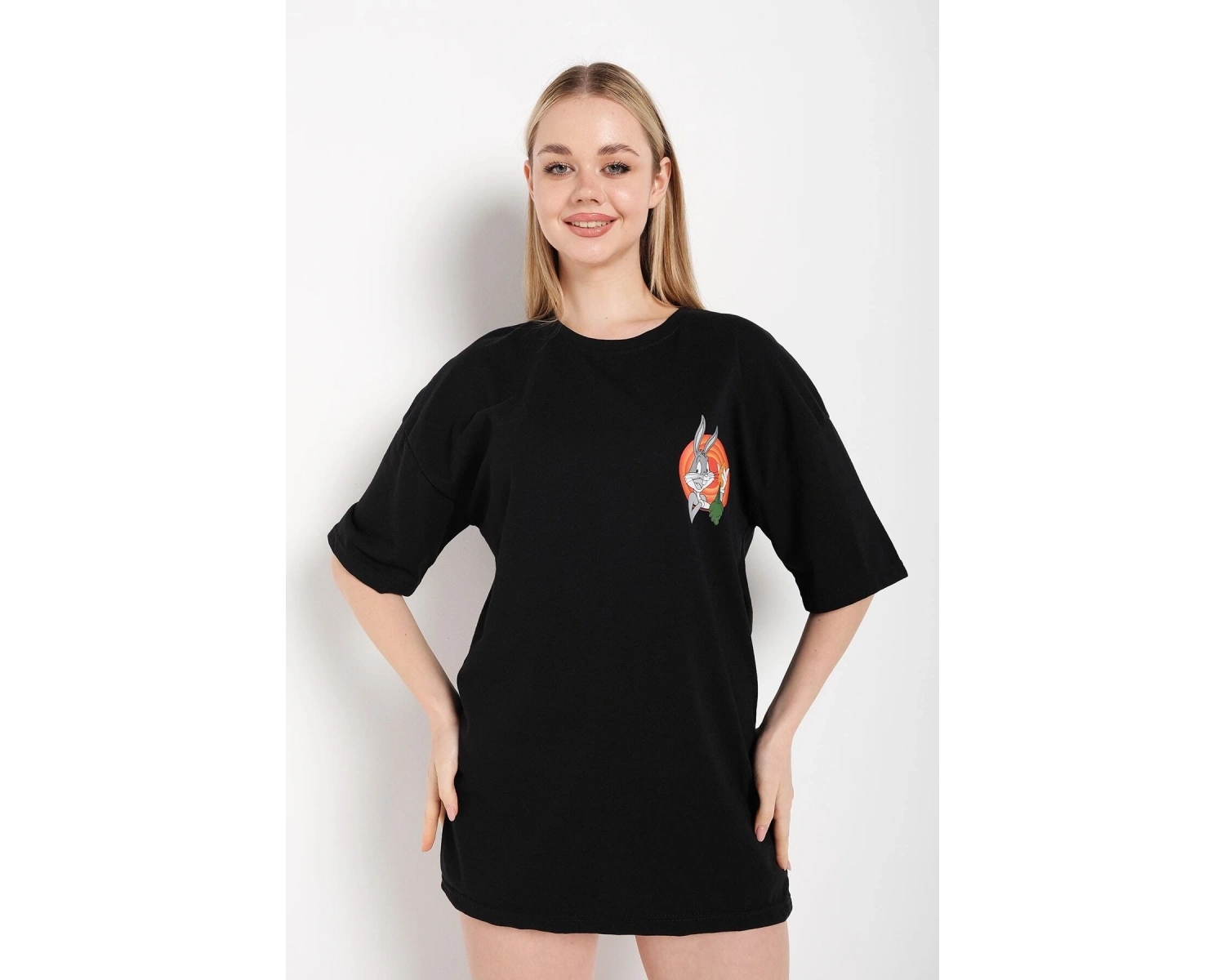 Bugs Bunny Baskılı Beyaz Oversize Tshırt