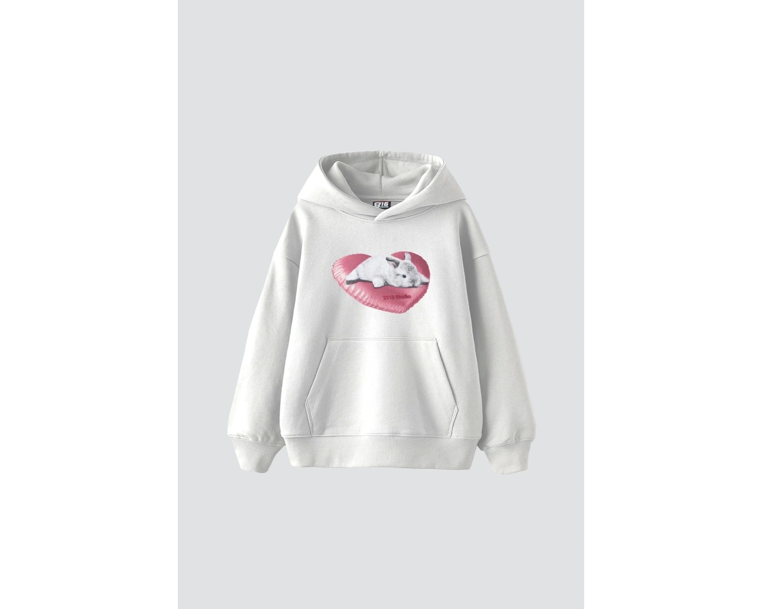 Bunny Baskılı Oversize Unisex Beyaz