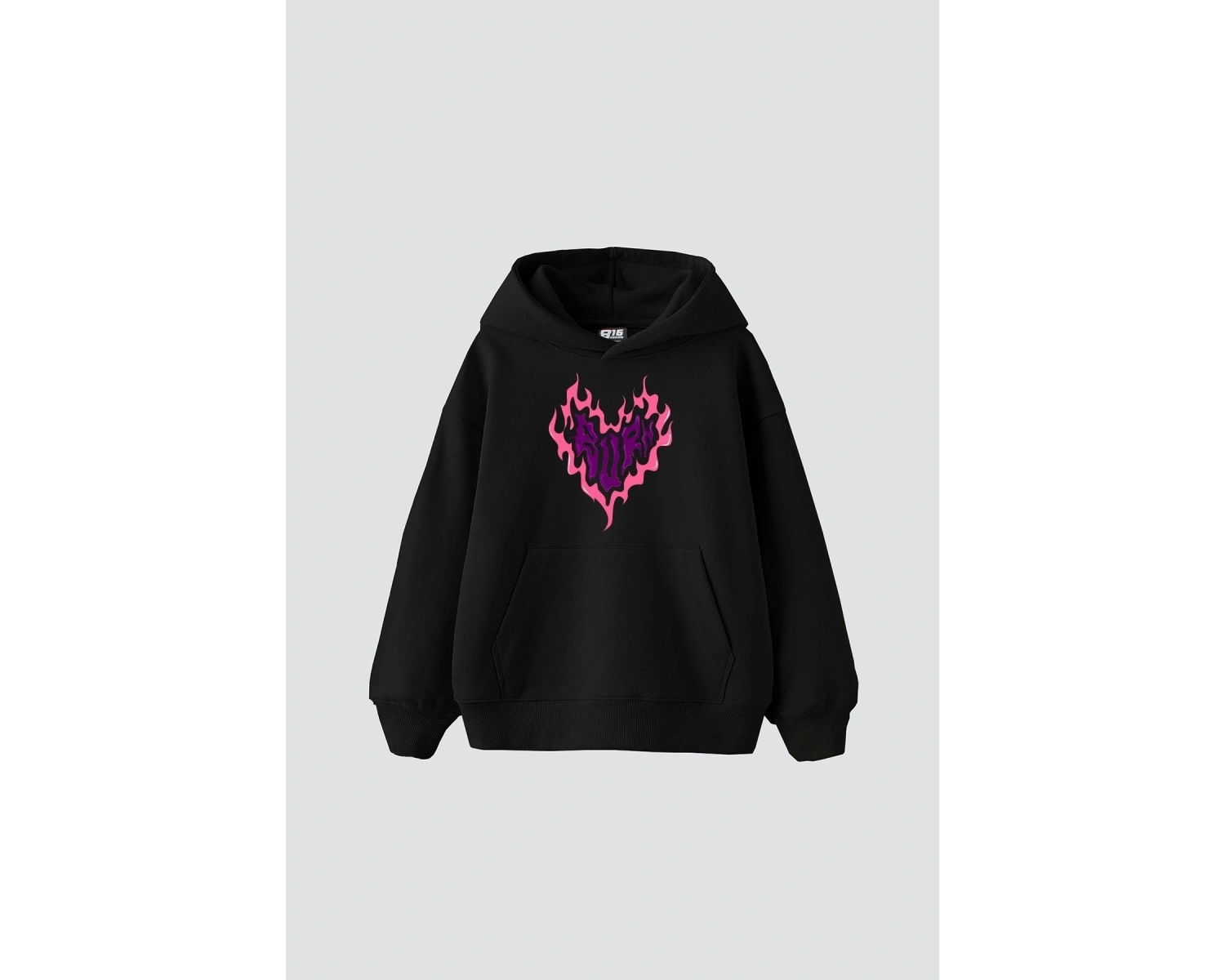 Burn Heart Baskılı Oversize Unisex Premium Siyah