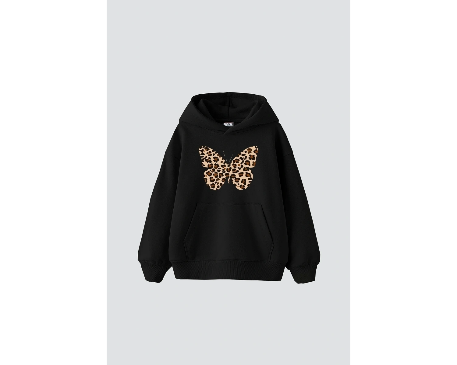 Butterfly Leopard Baskılı Oversize Unisex Premium Siyah