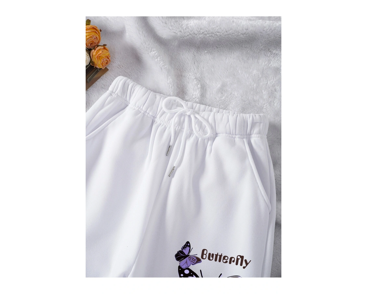 Butterfly & Letter Graphic Drawstring Waist 4 Mevsim Eşofman