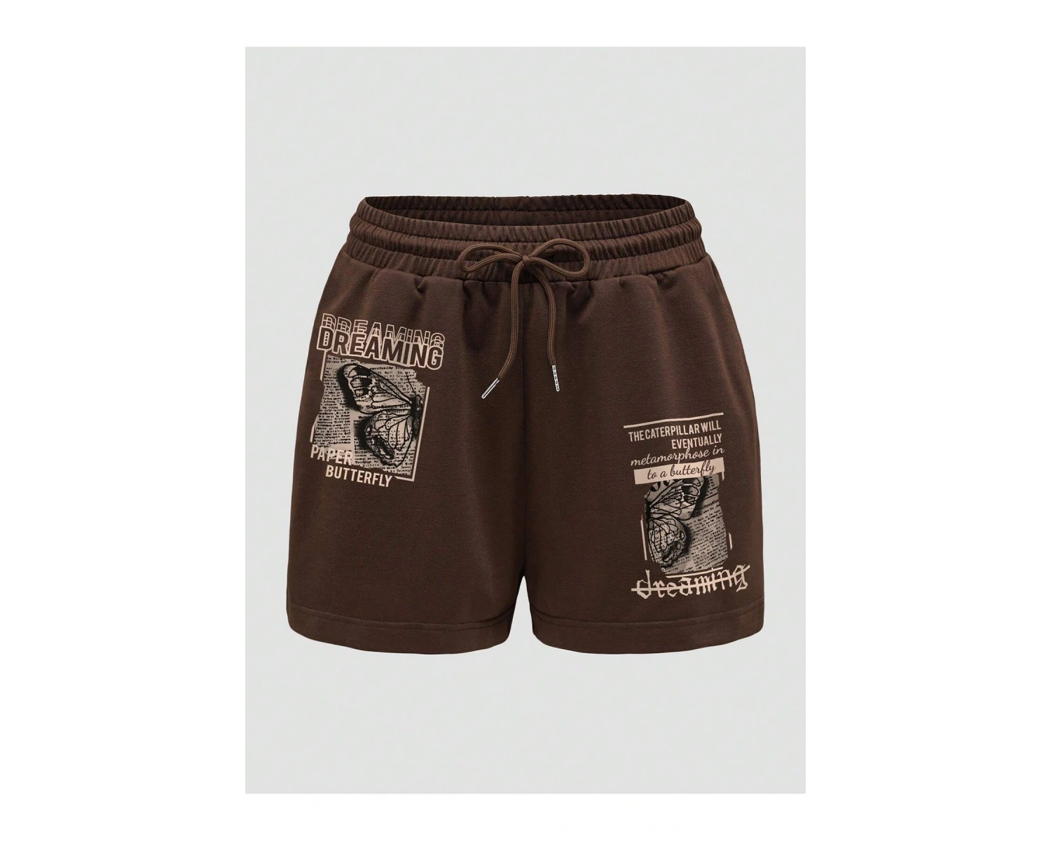 Butterfly & Letter Graphic Drawstring Waist Şort