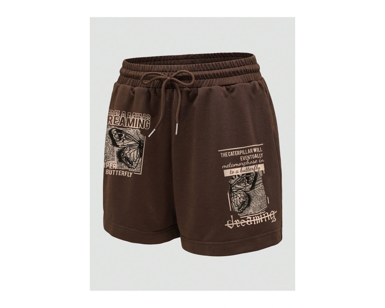 Butterfly & Letter Graphic Drawstring Waist Şort
