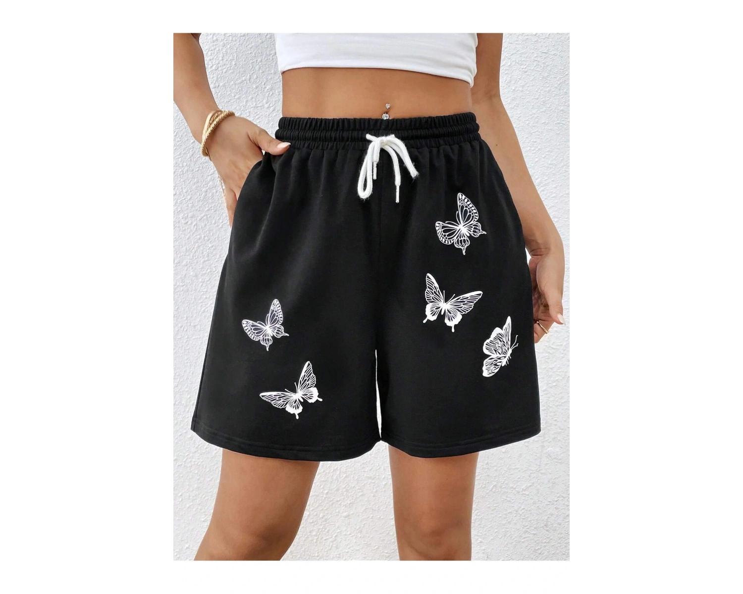 Butterfly Print Drawstring Waist Şort